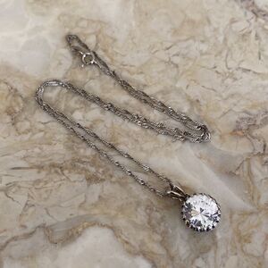 925 Sterling Silver & Cubic Zirconia Solitaire Pendant Necklace